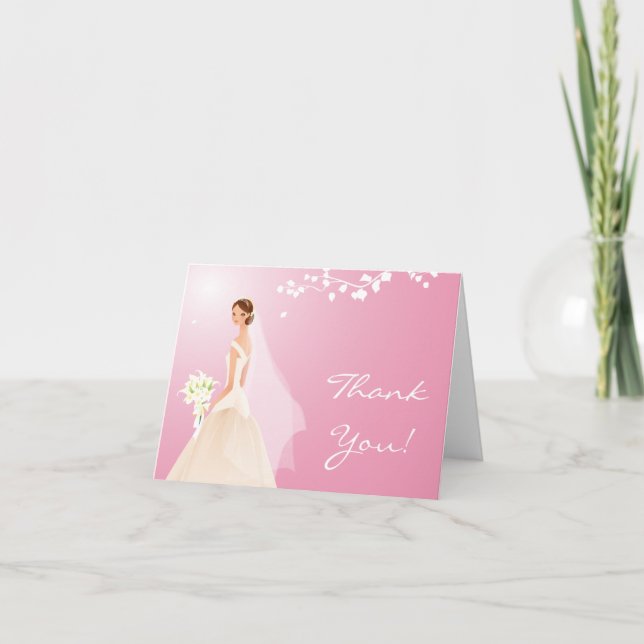Tarjeta De Agradecimiento Pálido elegante - la novia rosada le agradece (Anverso)