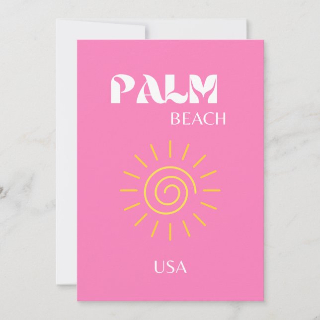 Tarjeta De Agradecimiento Palm Beach, arte de viajes, preppy, rosa (Anverso)