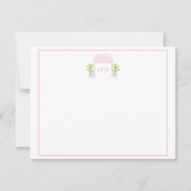 Tarjeta De Agradecimiento Palm Beach Cabana Monogram Flat Card (Anverso)