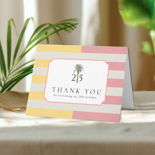 Tarjeta De Agradecimiento Palm Beach Stripe Tropical Cumpleaños 25 Agradecim