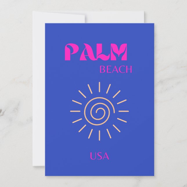 Tarjeta De Agradecimiento Palm Beach, Travel Art, Florida, Blue (Anverso)