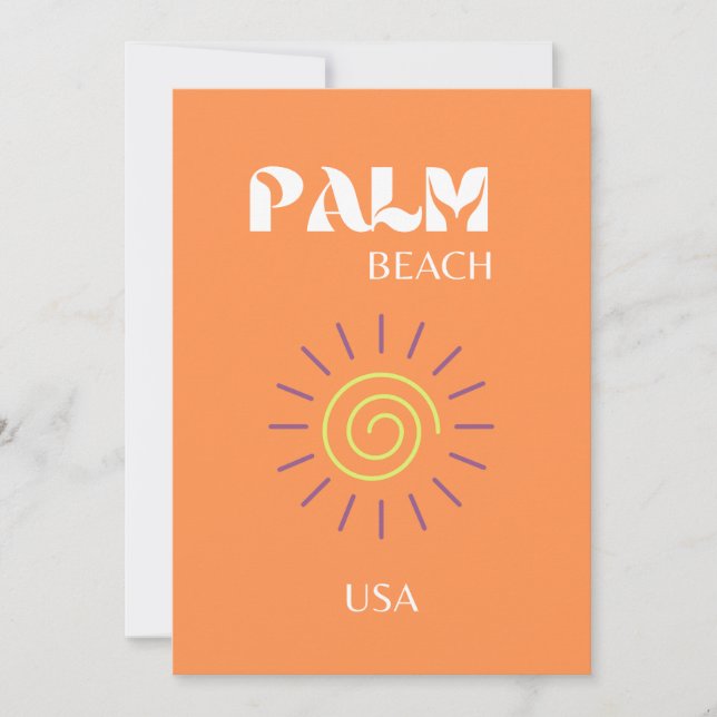 Tarjeta De Agradecimiento Palm Beach, Travel Art, Preppy, Naranja (Anverso)