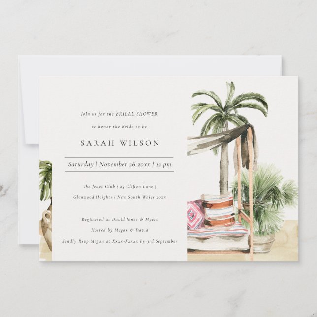 Tarjeta De Agradecimiento Palm Beach Tropical Cabana Bridal Shower Invite (Anverso)