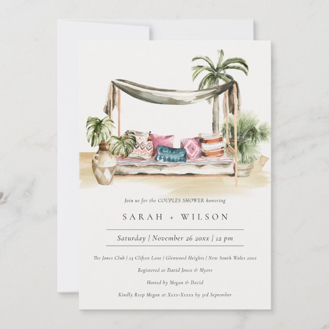 Tarjeta De Agradecimiento Palm Beach Tropical Cabana Couple Shower Invite (Anverso)