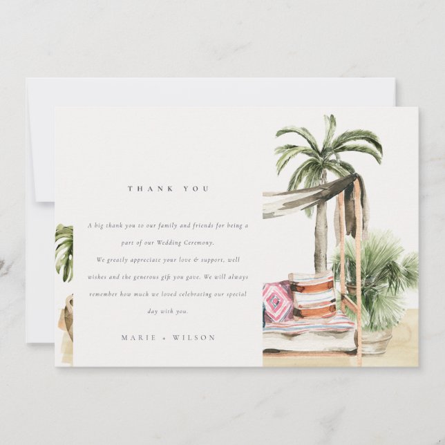 Tarjeta De Agradecimiento Palm Beach Tropical Palm Beach Cabana Boda (Anverso)