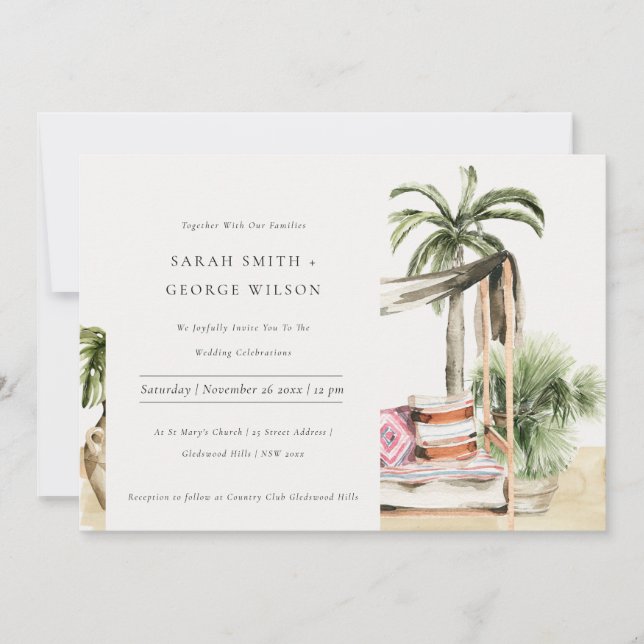 Tarjeta De Agradecimiento Palm Beach Tropical Palm Cabana Wedding Invitado (Anverso)