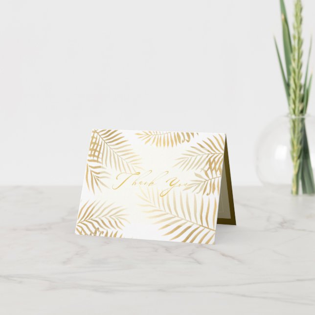 Tarjeta De Agradecimiento Palm de Relieve metalizado dorado falso deja Boda  (Anverso)