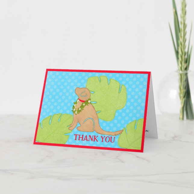 Tarjeta De Agradecimiento Palm Leaf Island Golden Dog 2 Gracias Cartas (Anverso)