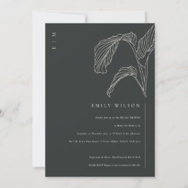 Tarjeta De Agradecimiento Palm Leafy Sketch Black White Bridal Shower Invite
