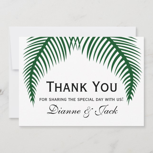 Tarjeta De Agradecimiento Palm Leaves Tropicales Boda Gracias (Anverso)