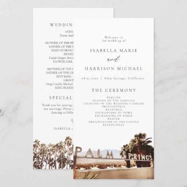 Tarjeta De Agradecimiento PALM SPRINGS California Palm Tree Wedding Program (Anverso / Reverso)