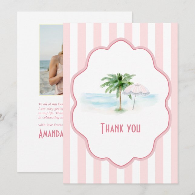 Tarjeta De Agradecimiento Palm Springs Pink Cabana (Anverso / Reverso)