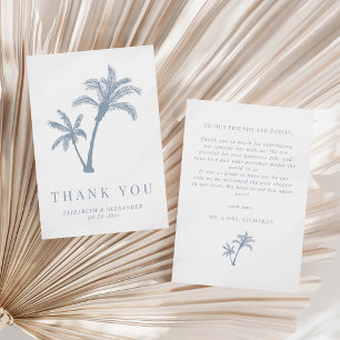 Tarjeta De Agradecimiento Palm Tree Tropical Beach Dusty Blue Boda
