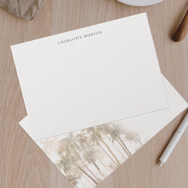 Tarjeta De Agradecimiento Palm Trees acuarela tropical Personalizada moderna (Tropical Palm Trees Beige Simple Modern Thank You Note Card)