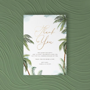 Tarjeta De Agradecimiento Palm Trees Tropicales Aloha Baby Shower Gold Scrip
