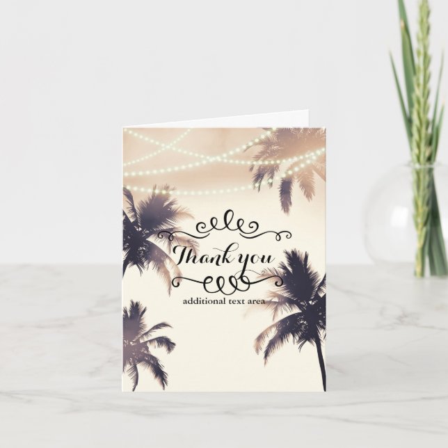 Tarjeta De Agradecimiento Palm Trees Tropicales & Lights Cream Dream Gracias (Anverso)
