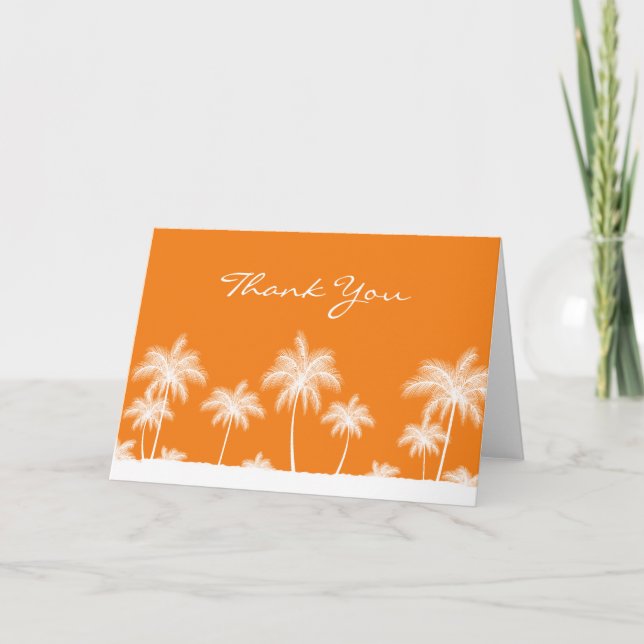 Tarjeta De Agradecimiento Palm Trees Tropicales Naranja Gracias (Anverso)