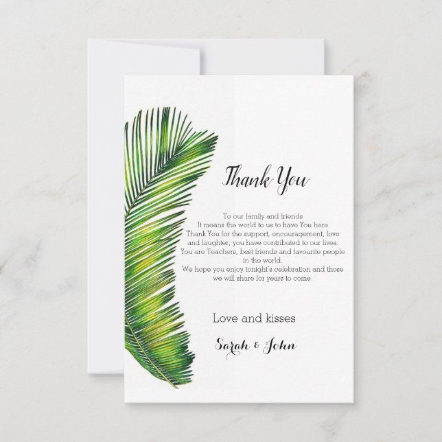 Tarjeta De Agradecimiento Palm tropical salvaje deja Boda de vegetación (Anverso)