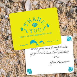 Tarjeta De Agradecimiento Palmas y delfines Amarillo y turquesa Personalizad