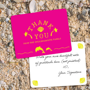 Tarjeta De Agradecimiento Palmas y delfines Rosa y Amarillo Personalizado