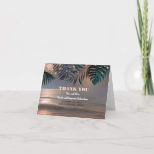 Tarjeta De Agradecimiento Palmeras de playa y luces de cuerda Gracias tropic