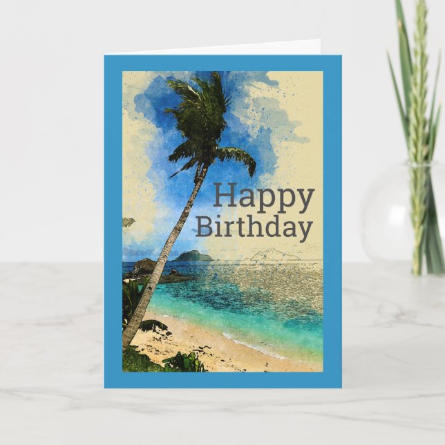 Tarjeta De Agradecimiento Palmeras en la carta de cumpleaños de la playa (Anverso)