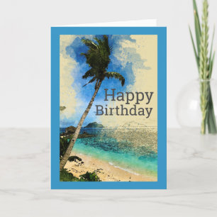 Tarjeta De Agradecimiento Palmeras en la carta de cumpleaños de la playa