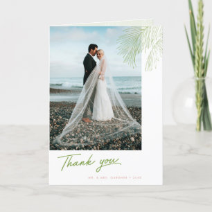 Tarjeta De Agradecimiento Palmeras verdes y rosas dejan una boda tropical en