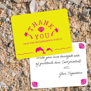Tarjeta De Agradecimiento Palmeras y delfines Amarillo y Rosa Personalizado