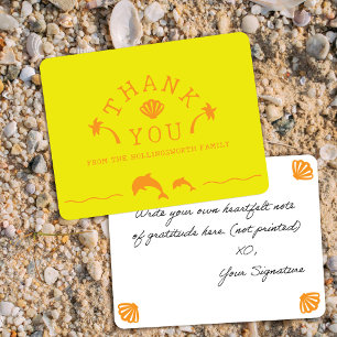 Tarjeta De Agradecimiento Palmeras y delfines Personalizado amarillo y naran