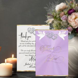 Tarjeta De Agradecimiento Palomas & Corazones - Lavanda/Plata