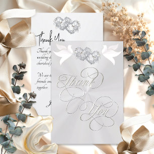 Tarjeta De Agradecimiento Palomas & Corazones - Perla Blanca/Plata