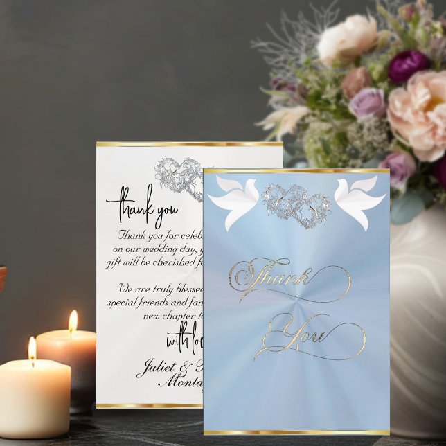 Tarjeta De Agradecimiento Palomas y Corazones - Azul/Plata (Subido por el creador)