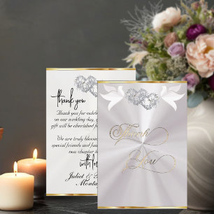 Tarjeta De Agradecimiento Palomas y Corazones - Blanco/Plata