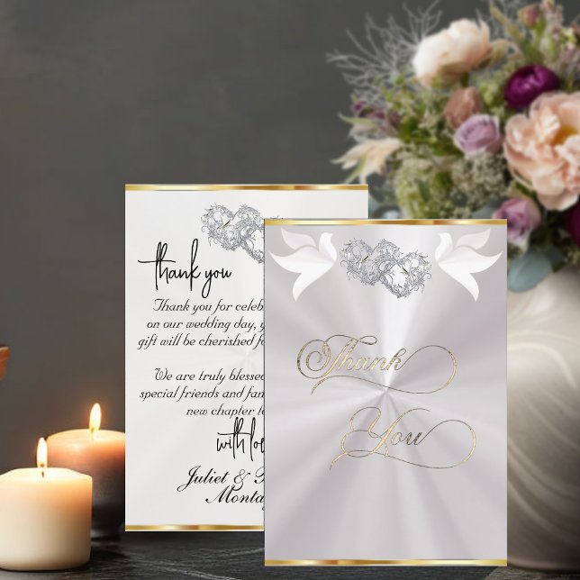 Tarjeta De Agradecimiento Palomas y Corazones - Blanco/Plata (Subido por el creador)