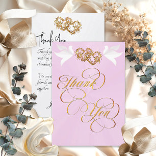Tarjeta De Agradecimiento Palomas y Corazones - Perla Rosa/Oro
