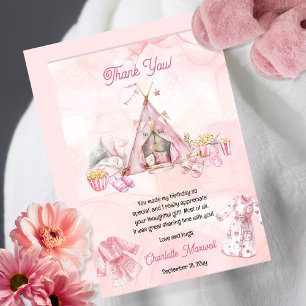 Tarjeta De Agradecimiento Palomitas rosadas y pijamas Fiesta de cumpleaños d
