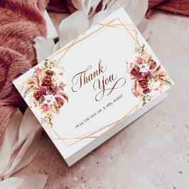 Tarjeta De Agradecimiento Pampas Gold Geometric Burgundy Floral Wedding