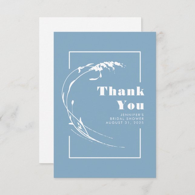 Tarjeta De Agradecimiento Pampas Grass Azul Polvoriento Romántico Gracias (Anverso / Reverso)