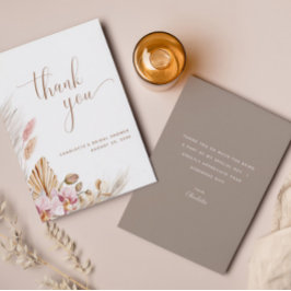 Tarjeta De Agradecimiento Pampas Grass Bohemian Floral | Ducha de novia