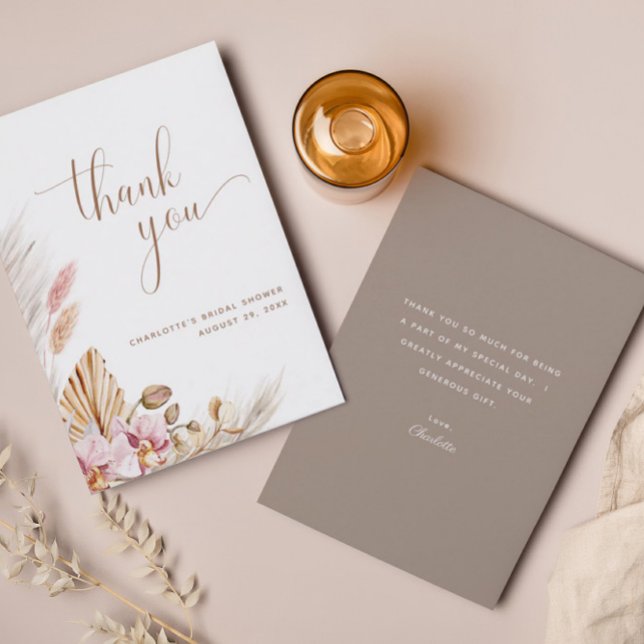 Tarjeta De Agradecimiento Pampas Grass Bohemian Floral | Ducha de novia (Subido por el creador)