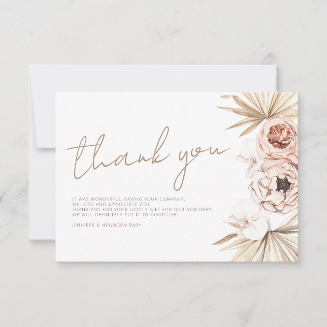 Tarjeta De Agradecimiento Pampas Grass Boho Bohemian Gracias Baby Shower (Anverso)