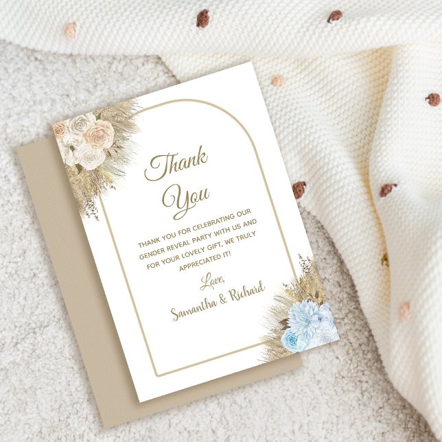 Tarjeta De Agradecimiento Pampas Grass Boho Fiesta de Revelación de Género (Subido por el creador)