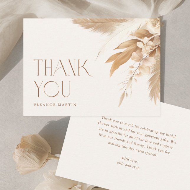 Tarjeta De Agradecimiento Pampas Grass Boho Neutral Bridal Shower (Pampas Grass Boho Neutral Wedding Bridal Shower Thank You Cards.)