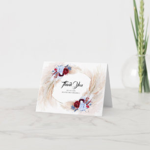 Tarjeta De Agradecimiento Pampas Grass Burgundy Dusty Blue Boda Gracias