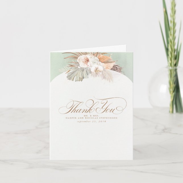 Tarjeta De Agradecimiento Pampas Grass Floral Boda Gracias (Anverso)