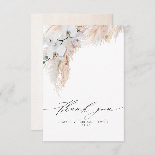 Tarjeta De Agradecimiento Pampas Grass Floral Bridal Shower Pequeña Gracias (Anverso / Reverso)