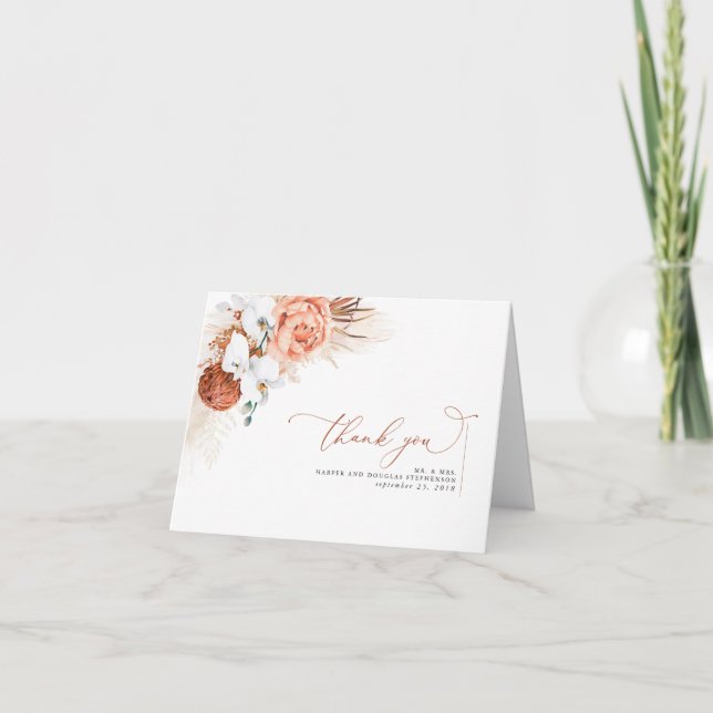 Tarjeta De Agradecimiento Pampas Grass Floral Terracotta Boda Gracias (Anverso)