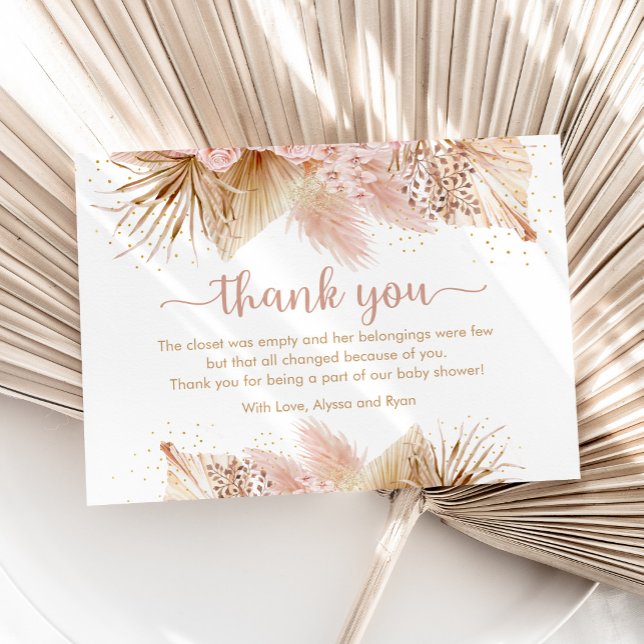 Tarjeta De Agradecimiento Pampas Grass Pink Floral Baby Shower (Subido por el creador)