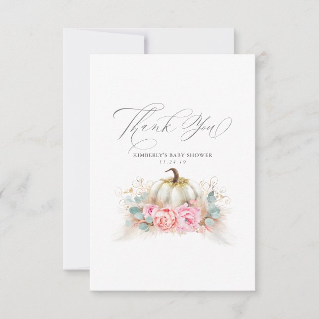 Tarjeta De Agradecimiento Pampas Grass Pumpkin Baby Shower Gracias (Anverso)